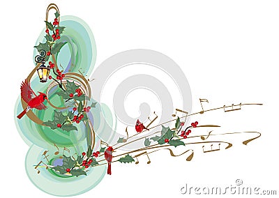 Winter music. Abstract treble clef decorated with snowflakes and notes. Vector Illustration